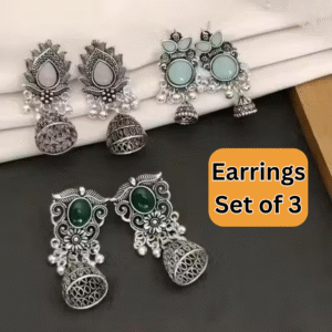 Amazing Earrings Set of 3 – Oxidised Silver Jhumkas for Girls & Women