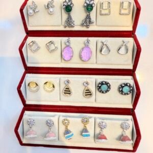 Set Of 12 Oxidized Designer Stud Earrings With Folding Jewelry Box